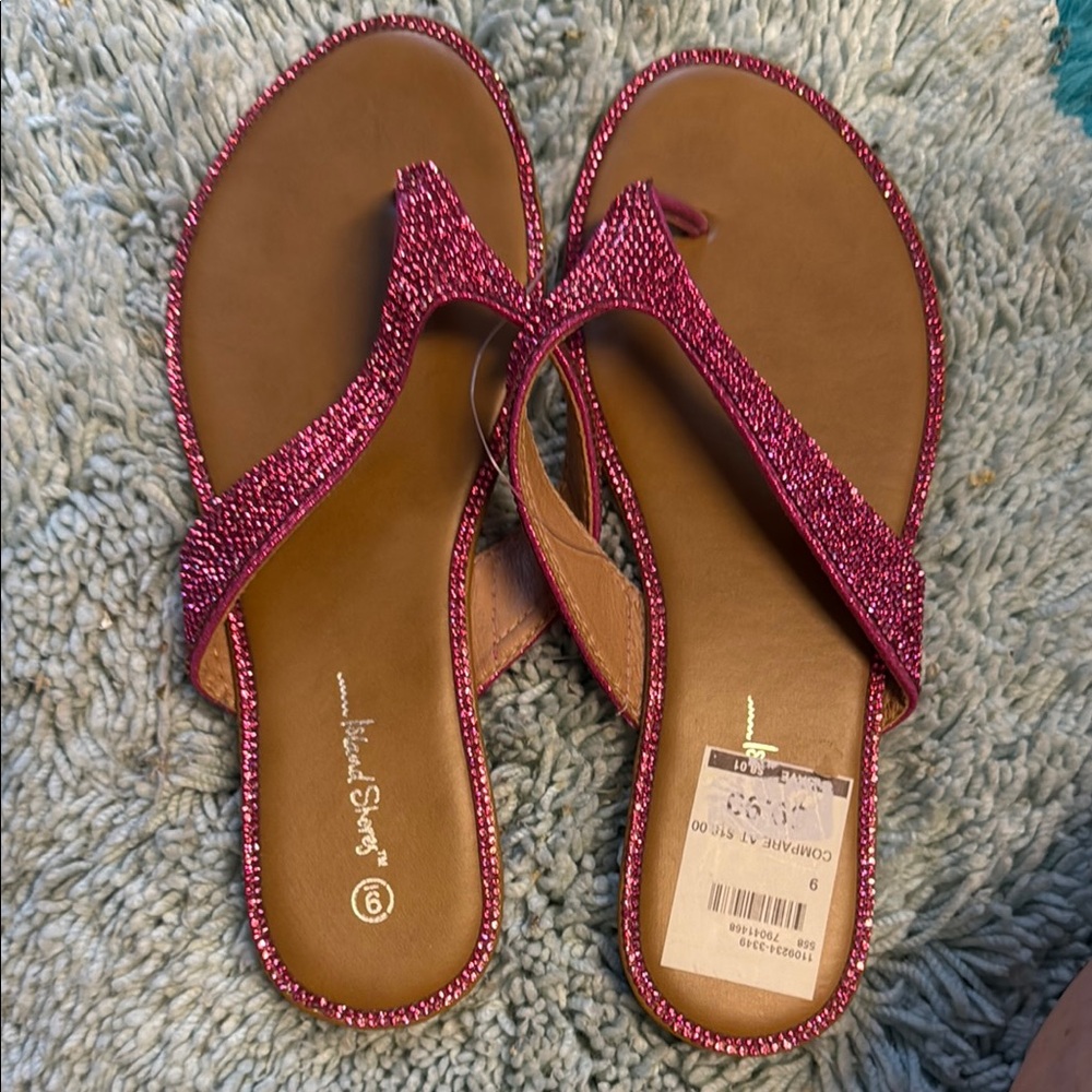 White Stag Pink and Brown Sandals with Sparkly Bow